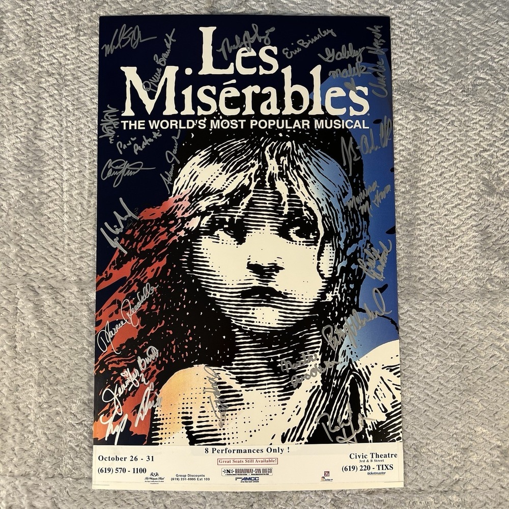 Les Miserables Broadway Tour Cast Signed Window Card 2004 San Diego Civic